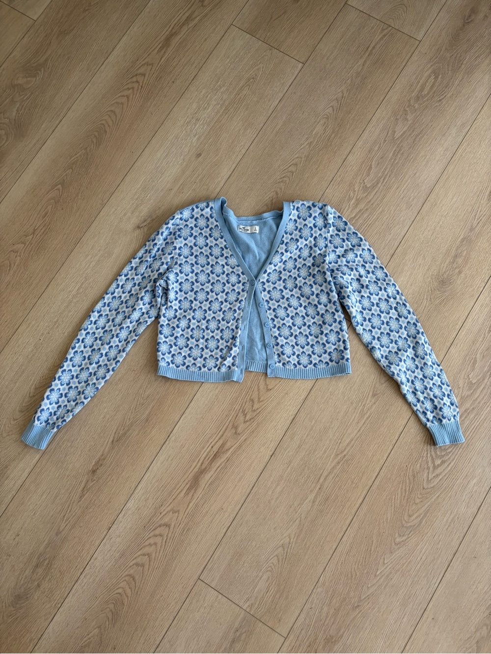 Hollister Light Blue Floral Cropped Cardigan